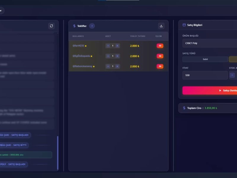 Offeratör - Canlı Yayın Satış Sistemi